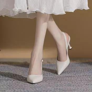 Новые стильные туфли на высоком каблуке с острым носком, универсальные туфли с открытым носком, женские туфли на полых шпильках 34 белый