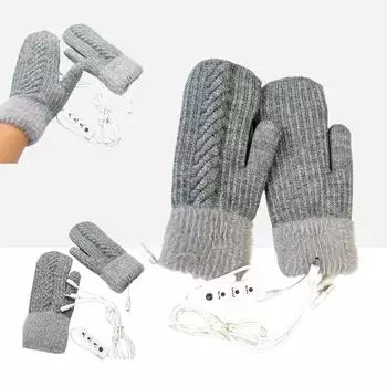 Новые стильные USB электрические перчатки с подогревом с пальцами, двойной слой плюс бархатная скрутка, студенческие варежки для езды на велосипеде зимой теплые электрические с подогревом