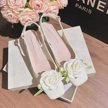Новые стильные женские босоножки на среднем каблуке с острым носком и цветком, повседневные туфли белого цвета, мягкие 35 хаки