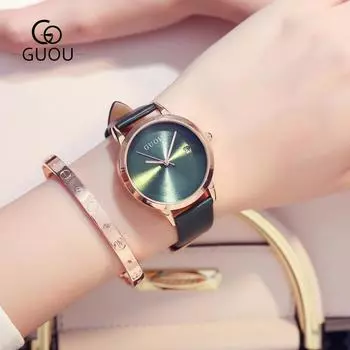 Новые стильные женские часы с ремешком из натуральной кожи и календарем Новые темпераментные без шкалы модные женские часы