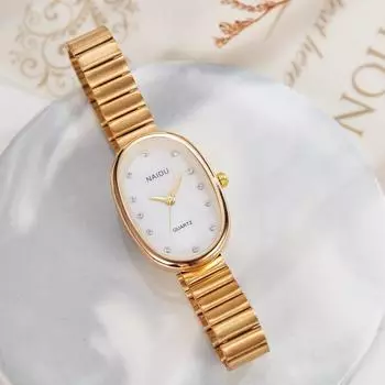 Новые стильные женские часы с точечным бриллиантовым стальным ремешком, овальным цветным циферблатом, повседневным литературным кварцевым механизмом, женские часы