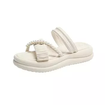 Новые стильные женские летние тапочки в сказочном стиле, сандалии на толстой платформе на плоской подошве с узлом-бабочкой, летние шлепанцы, сандалии, женская обувь 35 белый