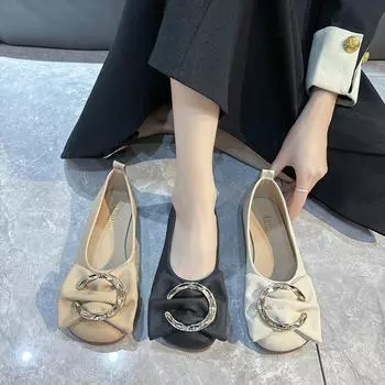 Новые стильные женские повседневные туфли удобные нескользящие износостойкие простые металлические декоративные повседневные дышащие балетки на плоской подошве 35 хаки