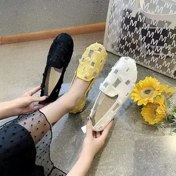 Новые стильные женские сетчатые туфли с плоским дном и выемками из ткани, летние дышащие туфли большого размера, повседневная женская обувь 36 белый