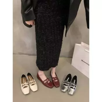 Новые стильные женские туфли Мэри Джейн с двойным бантом, весна-лето, квадратный носок, платье, плоская обувь, женские красные туфли на мягкой подошве 35 красный