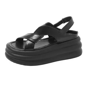 Новые стильные женские туфли на танкетке с круглым носком и перекрестными ремешками на платформе, модные новые спортивные повседневные сандалии на плоской подошве Chaussure Femme черного цвета 35 темные хаки