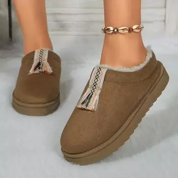 Новые стильные женские туфли с цветными блоками и кисточками, зимние повседневные туфли на плоской подошве, удобные, теплые, модные, короткие ботинки Zapatos Mujer 36