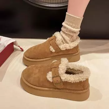 Новые стильные зимние женские туфли, плюшевые модные ретро-туфли из хлопка, женские тапочки на плоской подошве, женские ботинки на платформе, Zapatos Mujer 35 чёрный