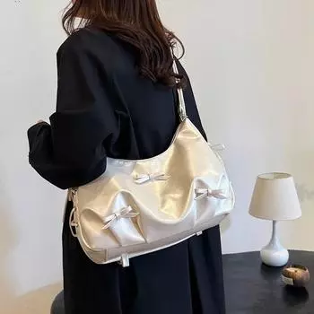 Новые стили блестящие сумки из цельного плутония на плечо с застежкой-молнией в виде полумесяца, рюкзаки большой емкости