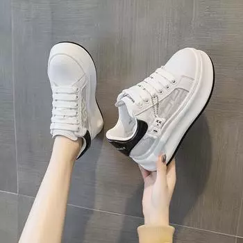 Новые студенческие маленькие белые туфли на толстой подошве с внутренней платформой, кроссовки, спортивные, повседневные, модные, универсальные, женские туфли 34