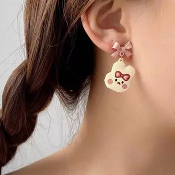 Новые студенческие милые серьги-кролики, серебряные игольчатые серьги с бантом, серьги. розовый