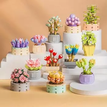 Новые суккулентные цветочные блоки, строительные блоки из мелких частиц, сборка, совместимые с Legoes, подарки на день рождения для детей, игрушки