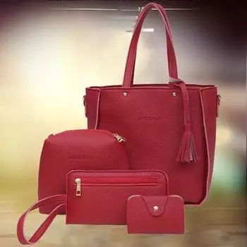 Новые сумки большой вместимости с узором личи, женские европейские и американские ретро-модные сумки с кисточками, состоящие из четырех частей светло-коричневого