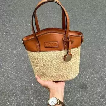 Новые сумки большой вместимости с верхней ручкой, женские праздничные пляжные сумки для отдыха на море, сумки-ведра контрастного цвета из соломы для отдыха