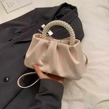 Новые сумки через плечо с рюшами для женщин, простые жемчужные цепочки, маленькие сумки, женские летние повседневные сумки через плечо с застежкой-молнией Cloud