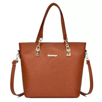 Новые сумки для женщин и мам, однотонные, из полиуретана, комплект из шести предметов, тканые, вместительные, простые, переносные, сумка через плечо, сумка-мессенджер чёрный