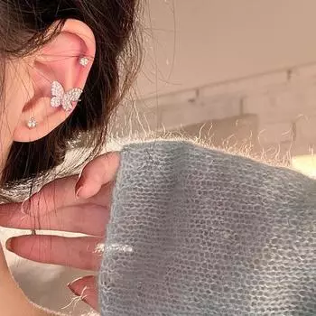 Новые супер феи, инкрустированные стразами и бабочками, зажим для ушей, набор из трех легких роскошных серег