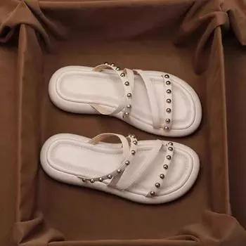 Новые супер мягкие и удобные французские винтажные шлепанцы с тонким ремешком, женские повседневные тапочки на платформе 35 бежевый