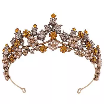 Новые свадебные аксессуары для волос в стиле ретро в ромбовидном стиле, повязка на голову с цветком, инкрустированная стразами, жемчужно-фиолетовая свадебная корона
