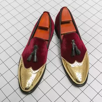 Новые свадебные туфли-броги из вельвета, подходящего цвета, повседневные кожаные туфли, мужские кожаные лоферы без застежек, клубные туфли с острым носком 38 красный