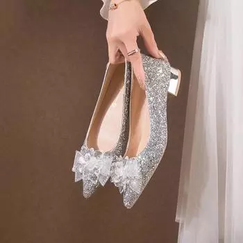 Новые свадебные туфли на высоком каблуке с блестками, женские туфли-лодочки из серебристо-золотистого хрусталя со стразами, женские туфли для вечернего платья с кристаллами 35 красный