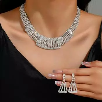 Новые свадебные украшения ожерелье серьги женский костюм персонализированные геометрические полные свадебные аксессуары свадебный комплект цепочка