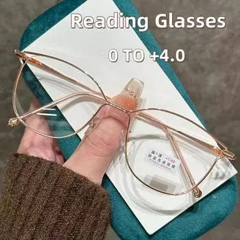 Новые сверхлегкие очки для чтения в металлической оправе с защитой от синего света и ультрафиолета, очки высокой четкости в форме кошачьих ушей для пресбиопии от 0 до +4,0 3.5 чёрный