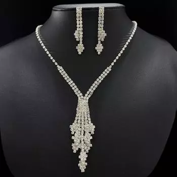 Новые сверкающие бриллиантовые крестики, свадебное ожерелье, серьги из двух частей, комплект ювелирных изделий для свадебного банкета, аксессуары для свадебного платья белый