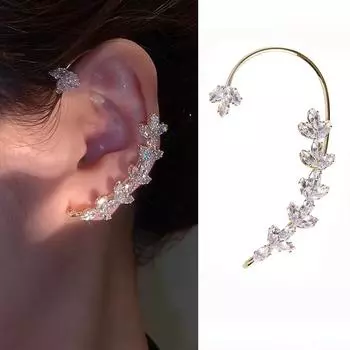 Новые сверкающие циркониевые зажимы для ушей в виде листьев, непирсинговые серьги для женщин, модные серьги-манжеты с диким зажимом, ювелирные изделия