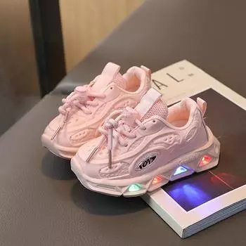 Новые светодиодные детские светящиеся туфли, детские светящиеся кроссовки для мальчиков и девочек, кроссовки с подсветкой, детские кроссовки с дышащей сеткой, размер 21-30 21 белый
