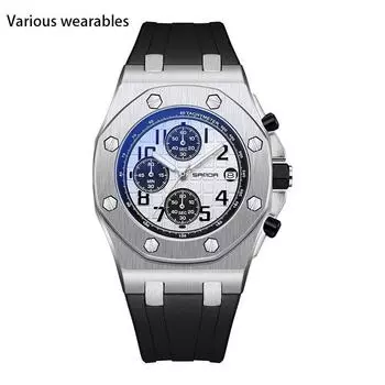 Новые светящиеся кварцевые часы с тремя глазами и шестью штифтами, модные многофункциональные цифровые часы с хронографом и календарем