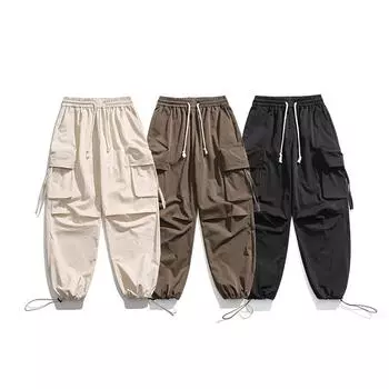Новые свободные брюки-карго-десантники с широкими штанинами, весенние модные брендовые брюки с несколькими карманами для мужчин S чёрный