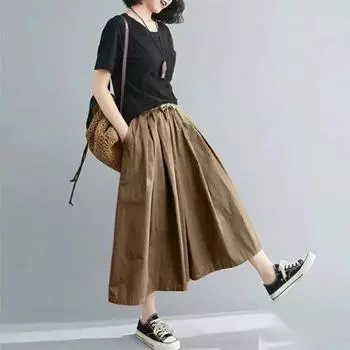 Новые свободные повседневные брюки с высокой талией на шнурке, однотонные повседневные брюки, укороченные брюки M чёрный