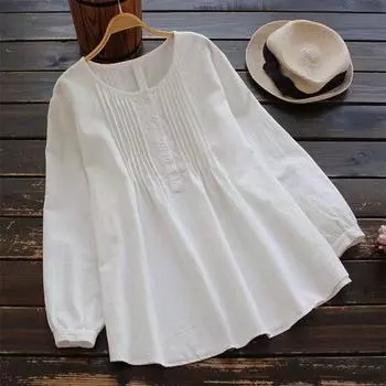 Новые свободные рубашки с длинными рукавами из хлопка и льна и однотонная рубашка. M белый