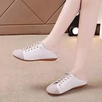 Новые тапочки для женщин, дизайнерская спортивная обувь, мокасины на шнуровке, женские мюли на плоской подошве, тапочки с широким носком для девочек 35