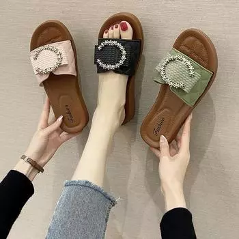 Новые тапочки для женщин, летняя верхняя одежда, корейское издание, мягкие пляжные тапочки с мягкой подошвой в Instagram, крутые женские тапочки 36 чёрный