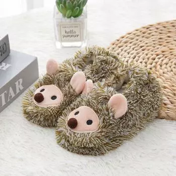 Новые тапочки-ежики для мальчиков, зимние детские домашние повседневные тапочки без застежек, пушистые 3D животные, мягкие плюшевые домашние тапочки, теплая обувь 5-6(inner 14.5cm)