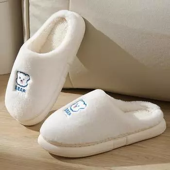 Новые тапочки из искусственного меха кролика и медведя для дома, теплые, для дома, тихие, пара, наступающая на дерьмо, толстые подошвы, хлопковые тапочки для женщин 36-37