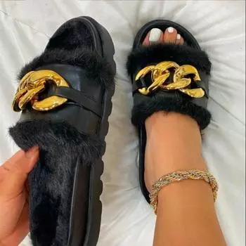 Новые тапочки Mao Mao с металлической цепочкой, классные женские повседневные наружные тапочки 35 белый