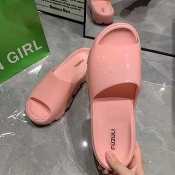 Новые тапочки на толстой подошве женские домашние домашние банные нескользящие классные тапочки для ванной парные простые односложные тапочки 36 розовый