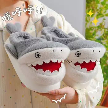 Новые тапочки shark sliders для мужчин, домашние тапочки, зимние теплые тапочки для дома, домашние тапочки cloud, мужские унисекс, пушистые шлепанцы для комнаты 36-37 чёрный