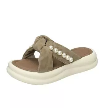 Новые тапочки в китайском стиле женские летние 2025 новые тапочки на платформе-маффине с перемычкой, красивые праздничные сандалии 35