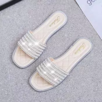Новые тапочки Water Diamond Pearl, женская летняя верхняя одежда, модная плоская подошва, туристическая курортная пляжная обувь, классные тапочки, большие размеры 34 бежевый