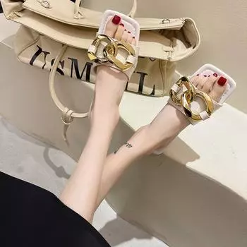 Новые тапочки, женская обувь, женские шлепанцы высокого качества, женская обувь, модный дизайн, туфли на плоской подошве с металлической отделкой, женские тапочки 35 чёрный