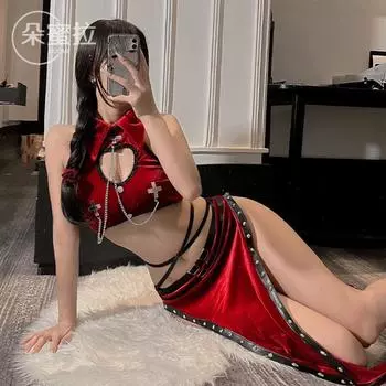 Новые темные заклепки полые бретели чонсам секс нижнее белье ведьма игровой костюм косплей F412 M
