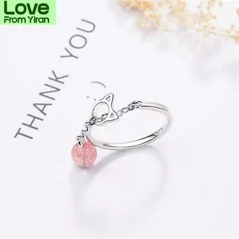 Новые темпераментные двухцветные клубничные ювелирные изделия из стерлингового серебра 925 пробы с колокольчиком в виде милого кота, открывающегося в виде животного, женские кольца Xzr060 розовый