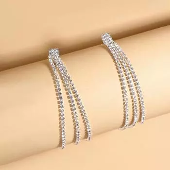 Новые темпераментные трехслойные серьги с бриллиантовой бахромой для женщин, модные длинные серьги с бриллиантами серебряный