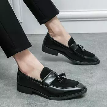 Новые тенденции мужской моды Высококачественная мужская обувь Повседневная замшевая обувь без застежек Дышащая удобная нескользящая универсальная обувь 38 чёрный