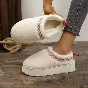 Новые теплые ботильоны на меху, женские тапочки на платформе, плюшевые вьетнамки, зимняя хлопковая обувь для женщин, фирменный дизайн, зимние боты 36 бежевый