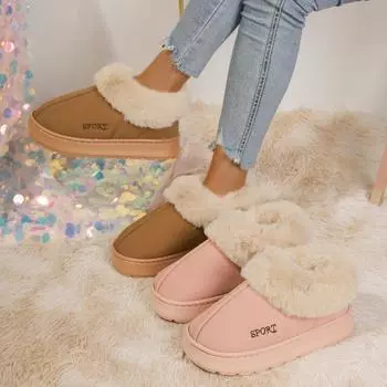 Новые теплые ботинки для женщин, пары, модные зимние пушистые туфли на плоской подошве, мягкие плюшевые повседневные туфли для дома и улицы, нескользящие тапочки на платформе 42